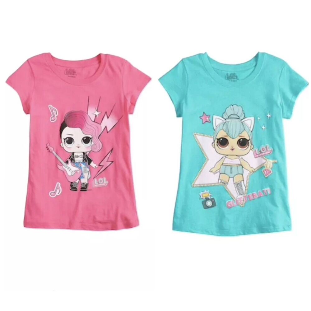 Lot Of 2 LOL Surprise Rocker Girl Kitty Queen Short Sleeve Tee T Shirt Size 4